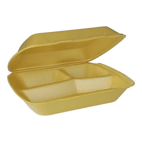 Menüboxen mit Klappdeckel, XPS 3-geteilt 7,5 cm x 24,3 cm x 20,8 cm gold