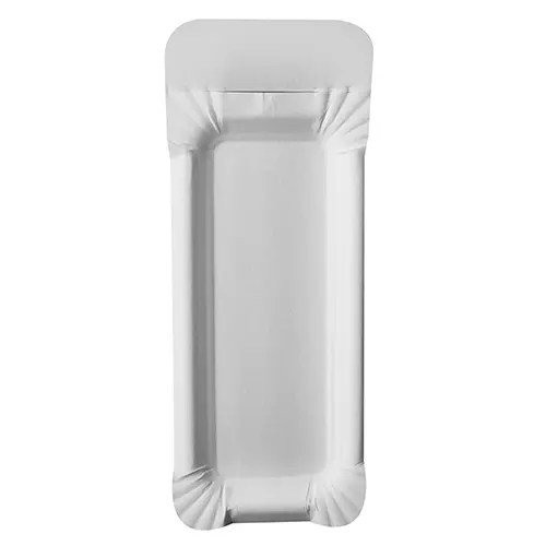 Teller Pappe "pure" eckig 8 cm x 21 cm weiss mit Anfasser
