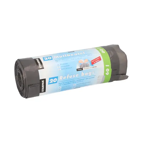Müllsäcke 60 l mit Zugband LDPE 75 cm x 65 cm grau