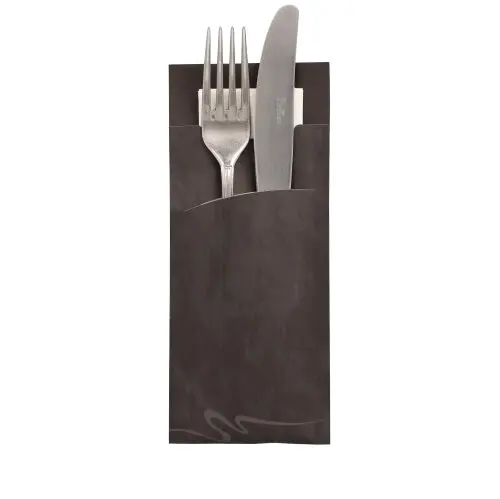 Bestecktaschen 20 cm x 8,5 cm schwarz inkl. weißer Serviette
