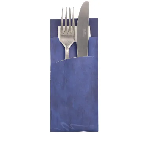 Bestecktaschen 20 cm x 8,5 cm blau inkl. weißer Serviette