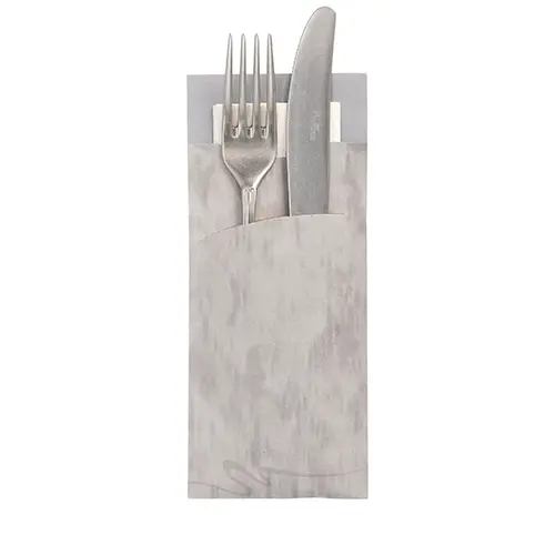 Bestecktaschen 20 cm x 8,5 cm grau inkl. weißer Serviette