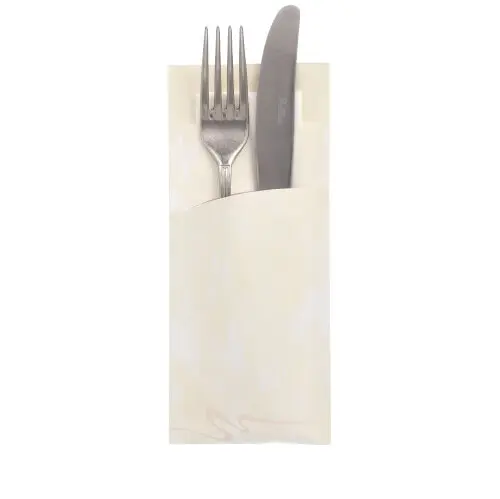 Bestecktaschen 20 cm x 8,5 cm creme inkl. weißer Serviette