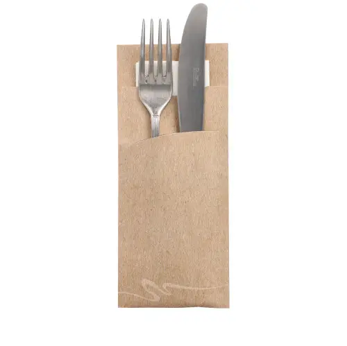 Bestecktaschen 20 cm x 8,5 cm natur inkl. weißer Serviette