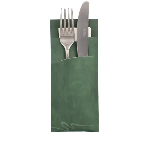 Bestecktaschen 20 cm x 8,5 cm dunkelgrün inkl. weißer Serviette