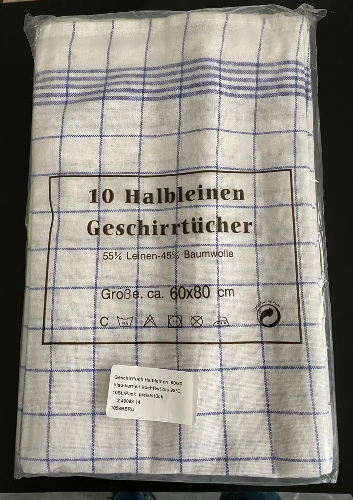 Geschirrtuch 60 x 80 cm Halbleinen blau kariert 10 St. / Pack 