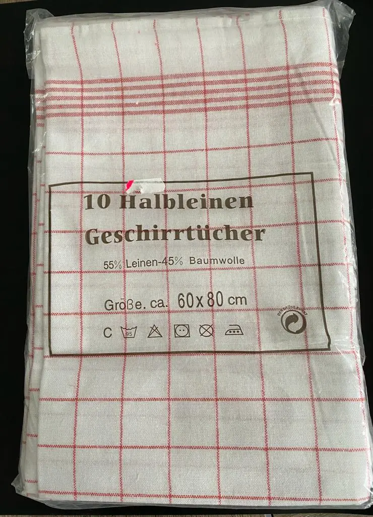Geschirrtuch 60 x 80 cm Halbleinen rot kariert 10 St. / Pack 