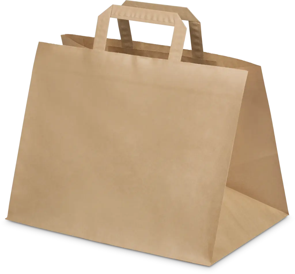 Tragetasche braun mit breitem Boden Konditortasche 70g/m²