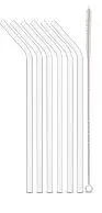 [PR/03990] Glas Trinkhalme 240 mm angewinkelt 6er Set + Bürste