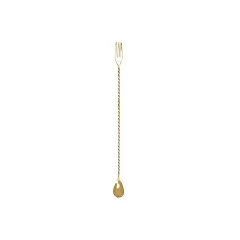 [PR/00136] Barlöffel / Cocktaillöffel  mit Gabel 30 cm Edelstahl goldfarben