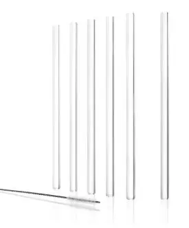[PR/01864] Glas Trinkhalme 200 mm klar 6er Set + Bürste - Aktion