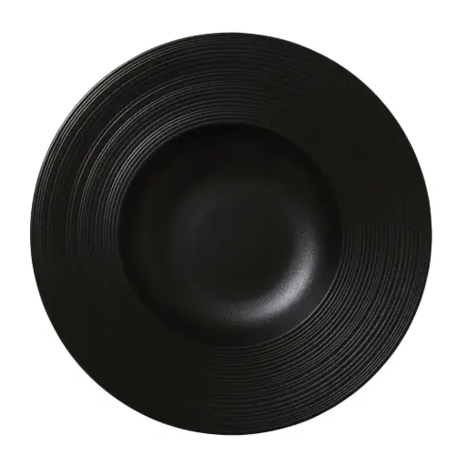 [PR/08172] Pastateller tief Fahne  28.5cm 34.75cl Concorde Vollglasur schwarz / Noir