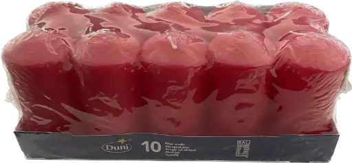 [PR/00642] Stumpenkerze rot 100x50 mm 10er Pack - Restposten