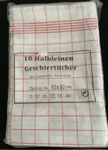 [PR/00599] Geschirrtuch 60 x 80 cm Halbleinen rot kariert 10 St. / Pack 